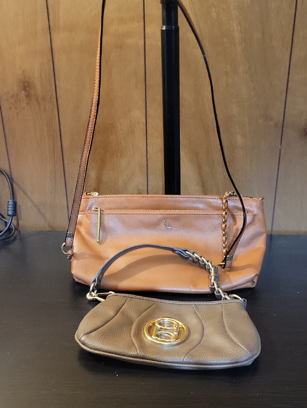Vintage Bebe Wristlet And Elliot Lucca  Crossbody Set Tan and Brown